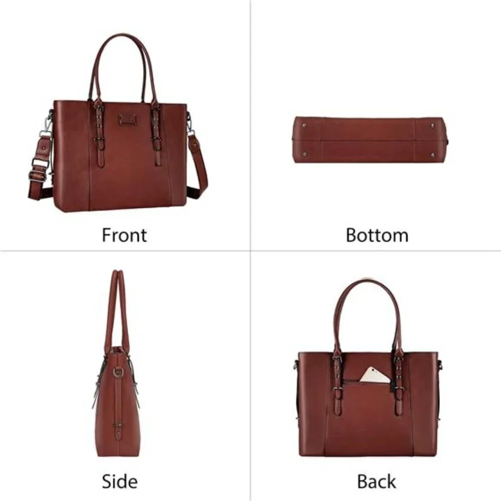 Leather Laptop Tote Bag for Women, Waterproof Large Capacity Business
